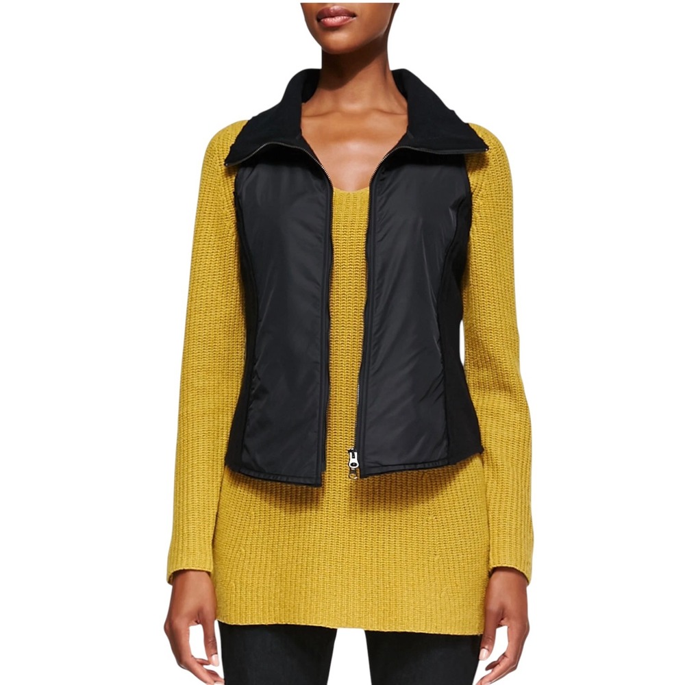 Eileen Fisher Black Boiled‎ Wool Mixed Media Nylon Zip Front Vest Small S/P